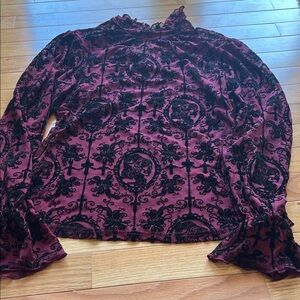 Unique Vintage Black and Burgundy Lace Blouse